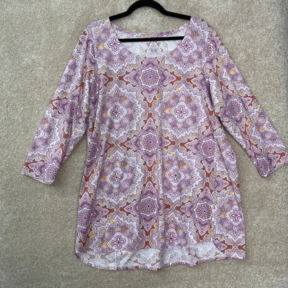 J. JILL Tunic Women's Large Tall Luxe Supima A-Line 3/4 Sleeve Medallion‎ Boho